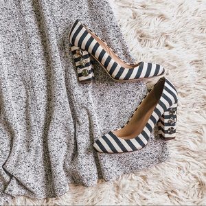 RARE J. Crew Navy Stripe Studded Etta Heels Sz 7